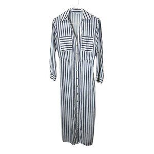 Zara Womens XS Striped Button-Down Midi Shirt Dress Long Sleeves & Collared